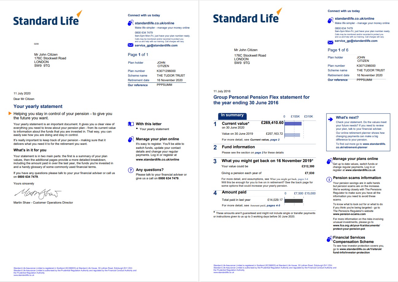 United Kingdom Standard Life utility bill template in Word and PDF format, 7 pages 1 2